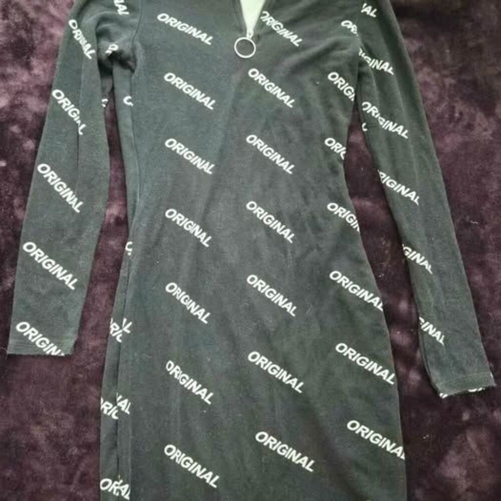 Women's Size Small Divided Black Long Sleeve Collared Zip Bodycon Dress Original